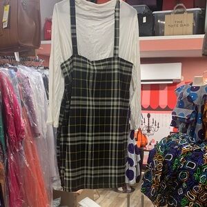 Chic Plaid Black and White Long Sleeve Dress